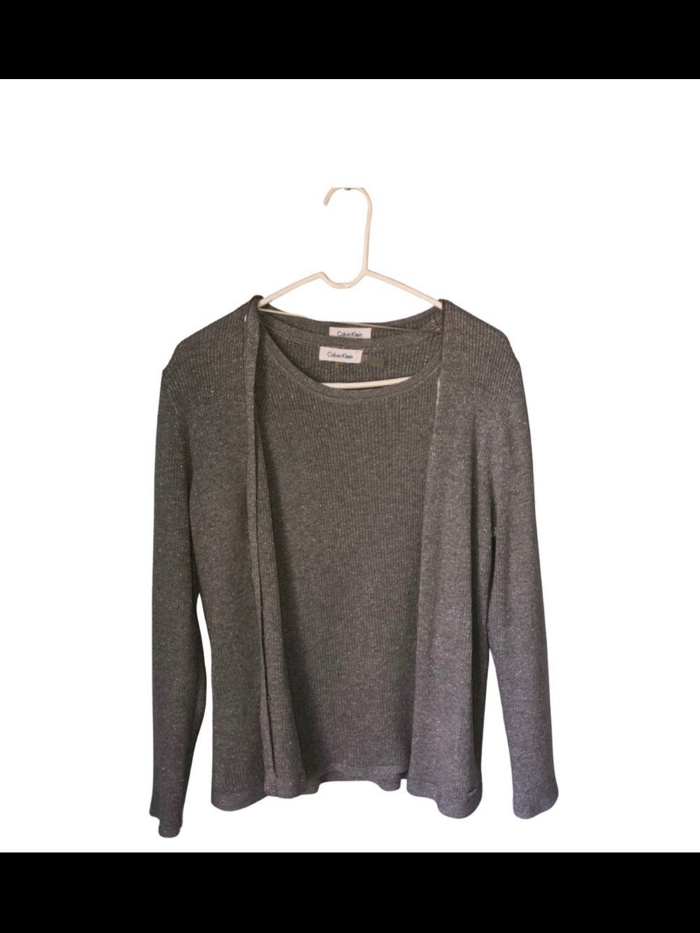 Calvin Klein Silver Ribbed Metallic Top